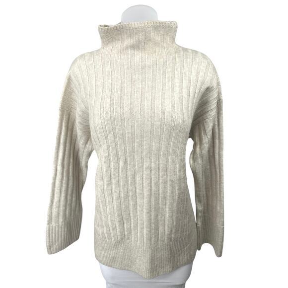 NEW Abercrombie & Fitch Beige Rib Mock Neck Long Sleeve Pullover Sweater Top S - Picture 1 of 4